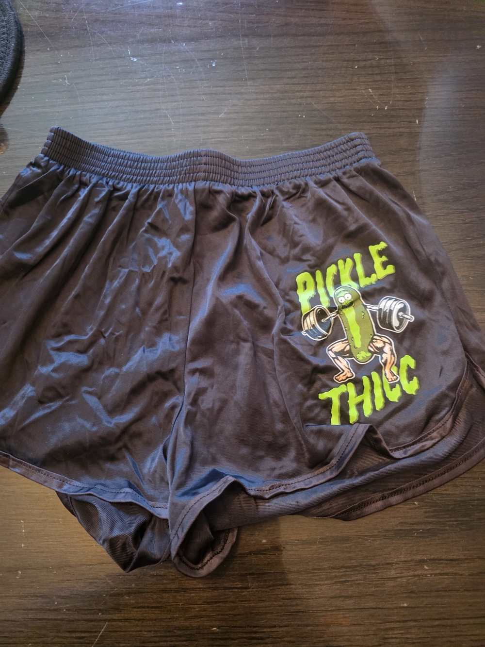 Black Athletic Shorts with Neon Green 'Pickle Thicc' Graphic